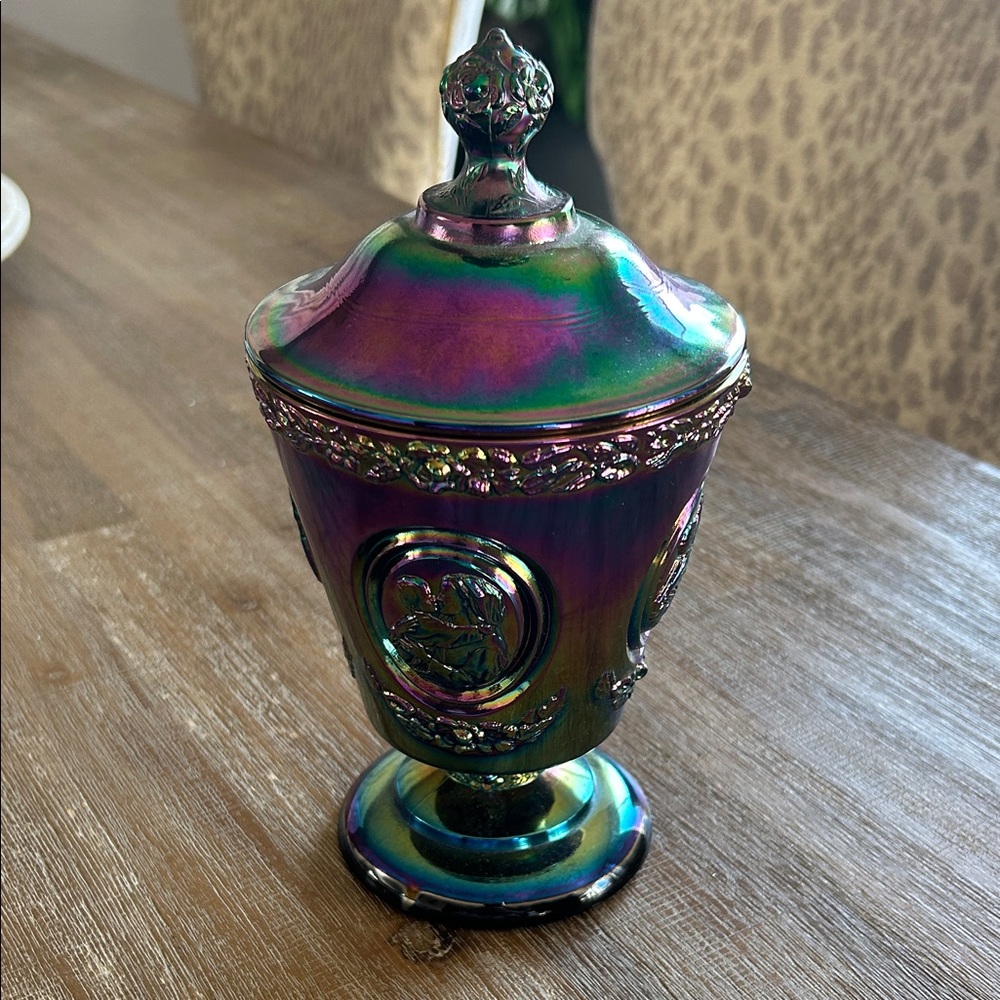 Vintage Fenton Iridescent Candy Dish Madonna, Mother and Child